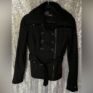 Guess Black Double-Breasted Trench Coat